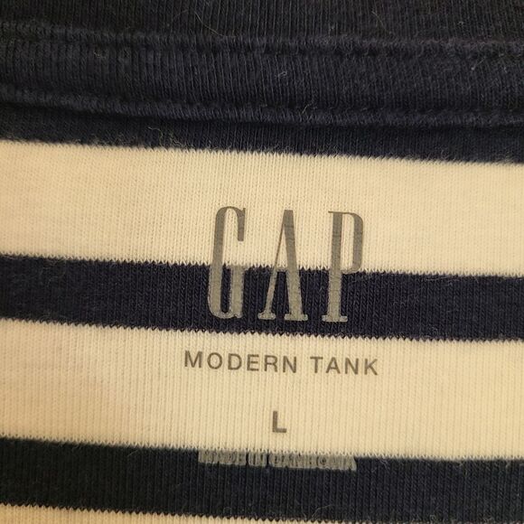 gap modern tank top navy blue nautical white stripe womens size L - Picture 4 of 4